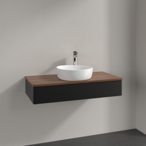 Villeroy &amp; Boch Antao vanity unit K09052PD 100x19x50cm, tap hole, washbasin top color warm walnut, black matt lacquer