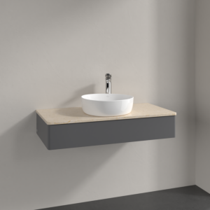 Villeroy &amp; Boch Antao vanity unit K09053GK 100x19x50cm, tap hole, washbasin top color botticino, anthracite matt lacquer