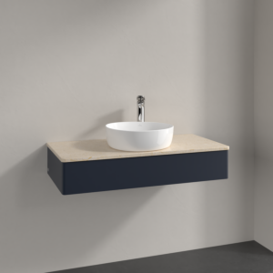 Villeroy &amp; Boch Antao vanity unit K09053HG 100x19x50cm, tap hole, washbasin top color botticino, midnight blue matt lacquer