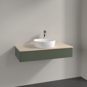 Villeroy und Boch Antao Waschtisch-Unterschrank K09053HL 100x19x50cm, Hahnloch, Waschbeckenplattenfarbe botticino, leaf green matt lacquer