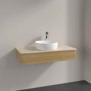 Villeroy &amp; Boch Antao vanity unit K09053HN 100x19x50cm, tap hole, washbasin top color botticino, honey oak