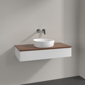 Villeroy &amp; Boch Antao vanity unit K09112GF 100x19x50cm, washbasin top color warm walnut, glossy white lacquer