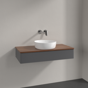 Meuble vasque Villeroy &amp; Boch Antao K09112GK 100 x 19 x 50 cm, plan vasque couleur noyer chaud, laque anthracite mate