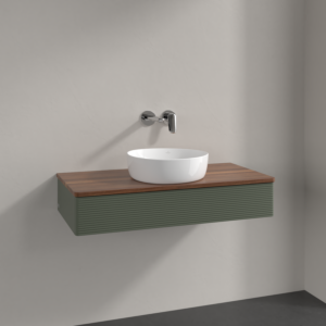 Villeroy &amp; Boch Antao vanity unit K09112HL 100x19x50cm, washbasin top color warm walnut, leaf green matt lacquer