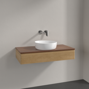 Meuble vasque Villeroy &amp; Boch Antao K09112HN 100 x 19 x 50 cm, plan vasque couleur noyer chaud, chêne miel