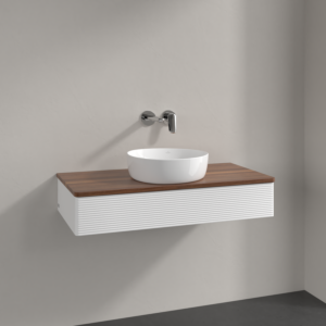 Villeroy &amp; Boch Antao vanity unit K09112MT 100x19x50cm, washbasin top color warm walnut, white matt lacquer