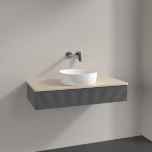 Meuble vasque Villeroy &amp; Boch Antao K09113GK 100 x 19 x 50 cm, plan vasque couleur Botticino, laque anthracite mate
