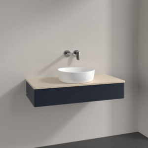 Meuble vasque Villeroy &amp; Boch Antao K09113HG 100 x 19 x 50 cm, plan vasque couleur Botticino, laque mate bleu nuit