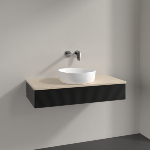 Meuble vasque Villeroy &amp; Boch Antao K09113PD 100 x 19 x 50 cm, plan vasque couleur Botticino, laque noire mate
