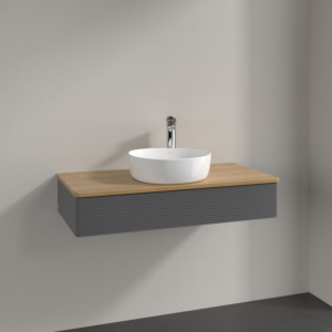 Villeroy &amp; Boch Antao vanity unit K09151GK 100x19x50cm, tap hole, washbasin top color honey oak, anthracite matt lacquer