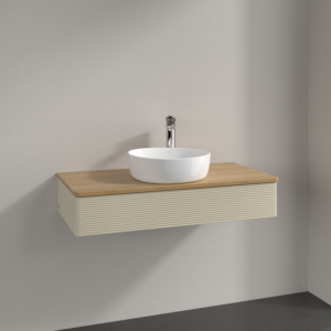 Villeroy und Boch Antao Waschtisch-Unterschrank K09151HJ 100x19x50cm, Hahnloch, Waschbeckenplattenfarbe honey oak, silk grey matt lacquer