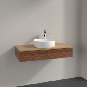 Villeroy und Boch Antao Waschtisch-Unterschrank K09151HM 100x19x50cm, Hahnloch, Waschbeckenplattenfarbe honey oak, warm walnut