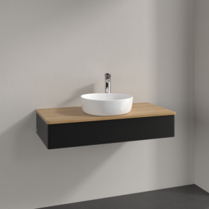 Villeroy und Boch Antao Waschtisch-Unterschrank K09151PD 100x19x50cm, Hahnloch, Waschbeckenplattenfarbe honey oak, black matt lacquer