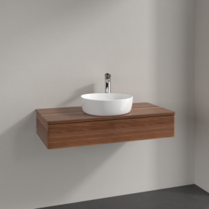 Meuble vasque Villeroy &amp; Boch Antao K09152HM 100 x 19 x 50 cm, percé pour robinetterie, plan vasque couleur noyer chaud, noyer chaud