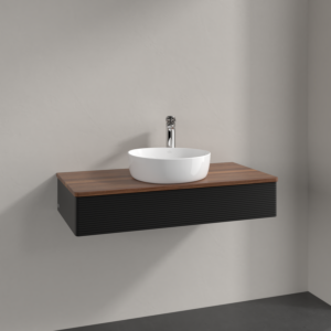 Villeroy und Boch Antao Waschtisch-Unterschrank K09152PD 100x19x50cm, Hahnloch, Waschbeckenplattenfarbe warm walnut, black matt lacquer