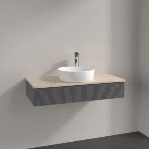 Villeroy &amp; Boch Antao vanity unit K09153GK 100x19x50cm, tap hole, washbasin top color botticino, anthracite matt lacquer