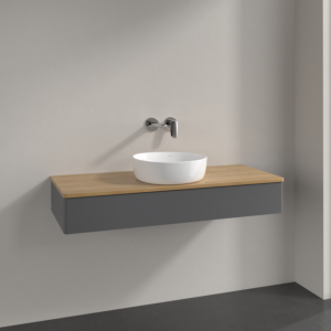Meuble vasque Villeroy &amp; Boch Antao K10011GK 120 x 19 x 50 cm, plan vasque couleur chêne miel, laque anthracite mate
