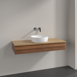 Meuble vasque Villeroy &amp; Boch Antao K10011HM 120 x 19 x 50 cm, plan vasque couleur chêne miel, noyer chaud