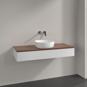Villeroy &amp; Boch Antao vanity unit K10012GF 120x19x50cm, washbasin top color warm walnut, glossy white lacquer
