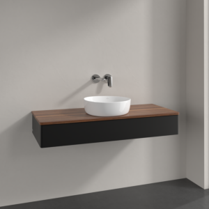 Meuble vasque Villeroy &amp; Boch Antao K10012PD 120 x 19 x 50 cm, plan vasque couleur noyer chaud, laque noire mate