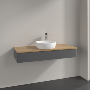 Villeroy &amp; Boch Antao vanity unit K10051GK 120x19x50cm, tap hole, washbasin top color honey oak, anthracite matt lacquer
