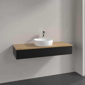 Villeroy und Boch Antao Waschtisch-Unterschrank K10051PD 120x19x50cm, Hahnloch, Waschbeckenplattenfarbe honey oak, black matt lacquer
