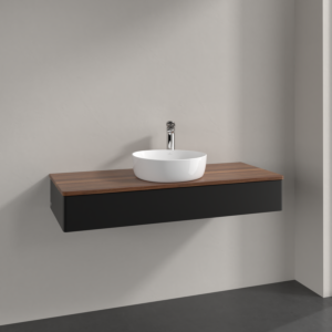 Villeroy und Boch Antao Waschtisch-Unterschrank K10052PD 120x19x50cm, Hahnloch, Waschbeckenplattenfarbe warm walnut, black matt lacquer