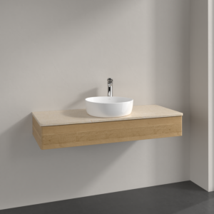 Villeroy und Boch Antao Waschtisch-Unterschrank K10053HN 120x19x50cm, Hahnloch, Waschbeckenplattenfarbe botticino, honey oak