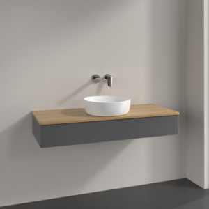 Meuble vasque Villeroy &amp; Boch Antao K10111GK 120 x 19 x 50 cm, plan vasque couleur chêne miel, laque anthracite mate