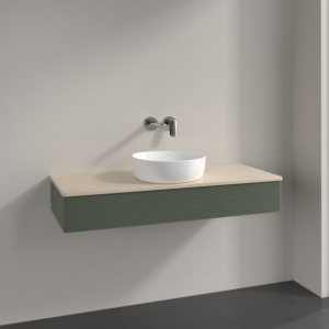 Villeroy &amp; Boch Antao vanity unit K10113HL 120x19x50cm, washbasin top color botticino, leaf green matt lacquer