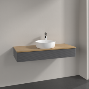 Villeroy &amp; Boch Antao vanity unit K10151GK 120x19x50cm, tap hole, washbasin top color honey oak, anthracite matt lacquer