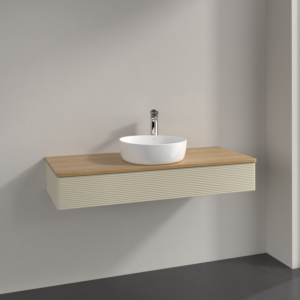 Villeroy &amp; Boch Antao vanity unit K10151HJ 120x19x50cm, tap hole, washbasin top color honey oak, silk grey matt lacquer