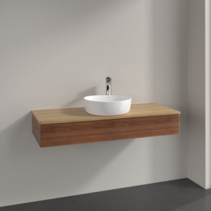 Villeroy und Boch Antao Waschtisch-Unterschrank K10151HM 120x19x50cm, Hahnloch, Waschbeckenplattenfarbe honey oak, warm walnut