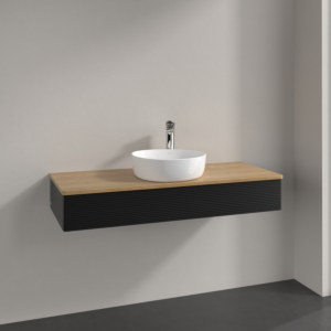 Villeroy und Boch Antao Waschtisch-Unterschrank K10151PD 120x19x50cm, Hahnloch, Waschbeckenplattenfarbe honey oak, black matt lacquer