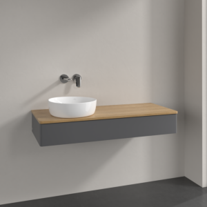 Meuble vasque Villeroy &amp; Boch Antao K11011GK 120 x 19 x 50 cm, plan vasque couleur chêne miel, laque anthracite mate