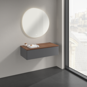 Buffet Villeroy &amp; Boch Antao K40002GK, 1 tiroir, 1000 x 268 x 500 mm, façade lisse, laque anthracite mate / noyer chaud