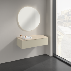 Buffet Villeroy &amp; Boch Antao K40003HJ 100 x 26,8 x 50 cm, plan vasque couleur Botticino, laque mate gris soie