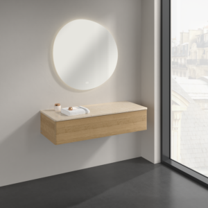 Buffet Villeroy &amp; Boch Antao K41003HN 120 x 26,8 x 50 cm, plan vasque couleur Botticino, chêne miel