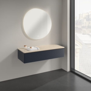 Buffet Villeroy &amp; Boch Antao K41103HG 120 x 26,8 x 50 cm, plan vasque couleur Botticino, laque mate bleu nuit