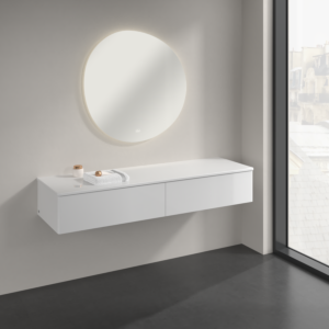 Buffet Villeroy &amp; Boch Antao K42000GF 160 x 26,8 x 50 cm, plan vasque laquée couleur, laque blanche brillante