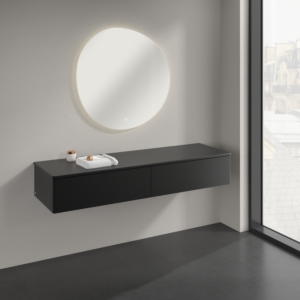 Buffet Villeroy &amp; Boch Antao K42000PD 160 x 26,8 x 50 cm, plan vasque laquée couleur, laque noire mate