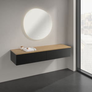 Buffet Villeroy &amp; Boch Antao K42001PD 160 x 26,8 x 50 cm, plan vasque couleur chêne miel, laque noire mate