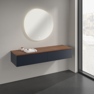 Villeroy &amp; Boch Antao Sideboard K42002HG 160x26.8x50cm, washbasin top color warm walnut, midnight blue matt lacquer