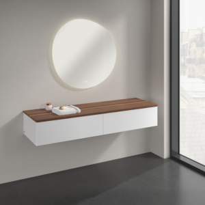 Villeroy &amp; Boch Antao Sideboard K42002MT 160x26.8x50cm, washbasin top color warm walnut, white matt lacquer