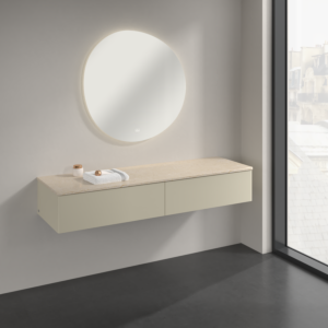 Buffet Villeroy &amp; Boch Antao K42003HJ 160 x 26,8 x 50 cm, plan vasque couleur Botticino, laque mate gris soie