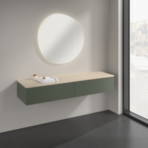 Villeroy &amp; Boch Antao Sideboard K42003HL 160x26.8x50cm, washbasin top color botticino, leaf green matt lacquer