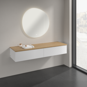 Villeroy und Boch Antao Sideboard K42101GF 160x26,8x50cm, Waschbeckenplattenfarbe honey oak, glossy white lacquer