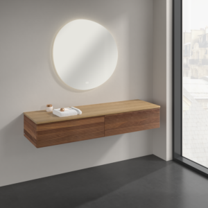 Buffet Villeroy &amp; Boch Antao K42101HM 160 x 26,8 x 50 cm, plan vasque couleur chêne miel, noyer chaud