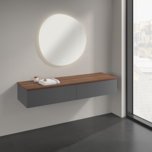 Buffet Villeroy &amp; Boch Antao K42102GK 160 x 26,8 x 50 cm, plan vasque couleur noyer chaud, laque anthracite mate