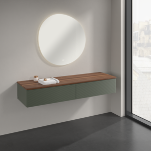 Villeroy &amp; Boch Antao Sideboard K42102HL 160x26.8x50cm, washbasin top color warm walnut, leaf green matt lacquer